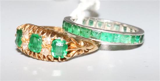 18ct gold emerald and diamond ring and emerald eternity ring